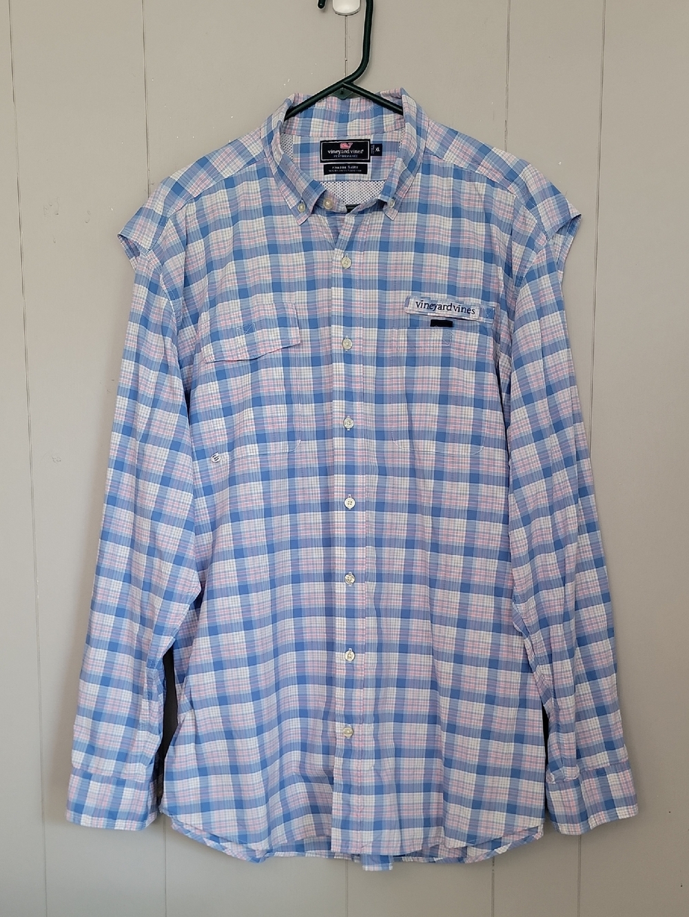 Vineyard Vines Mens Profromance Shirt XL Blue Pink Plaid Long Sleeve Button Down